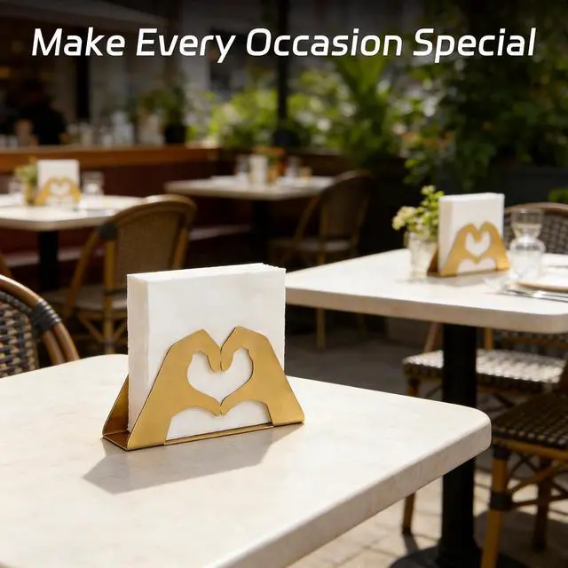 Alt view image 6 of 7 - Love Heart Napkin Holder, Gold Metal Napkin Holder for Table | Rust-resistant metal, 5.5×1.5×3 inch size, holds napkins, letters and invitations for kitchen, dining table and wedding decor