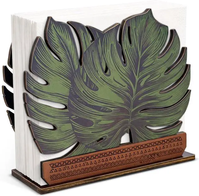 Main image of Wooden Napkin Holder Leaves Design Cute Sage Green Monstera Leaf Wood Napkin Holder for Table Paper Napkins Farmhouse Kitchen Dining Restaurant Tissue Dispenser