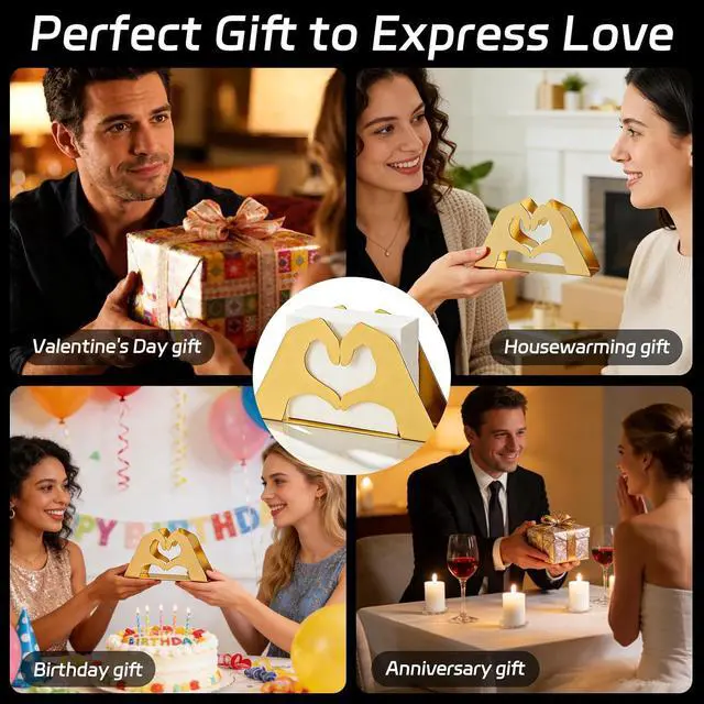 Alt view image 7 of 7 - Love Heart Napkin Holder, Gold Metal Napkin Holder for Table | Rust-resistant metal, 5.5×1.5×3 inch size, holds napkins, letters and invitations for kitchen, dining table and wedding decor