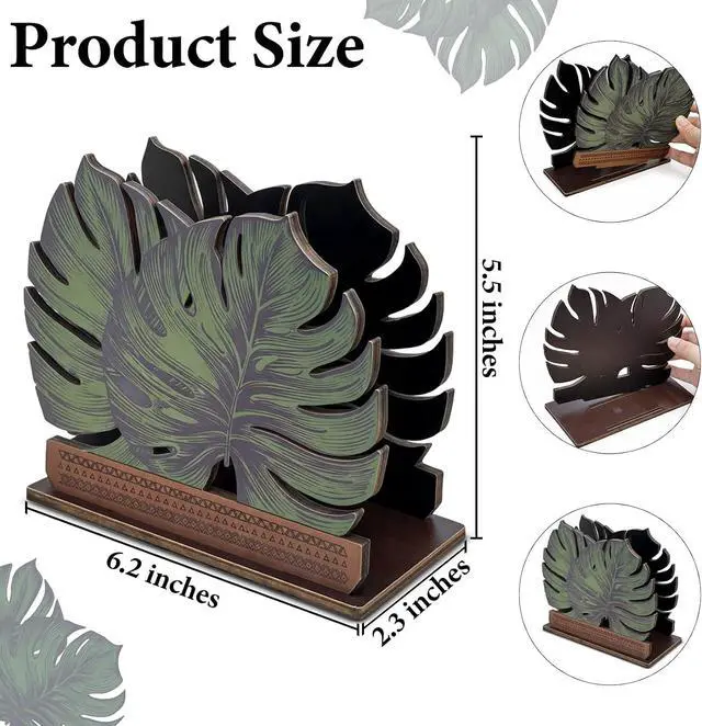 Alt view image 2 of 6 - Wooden Napkin Holder Leaves Design Cute Sage Green Monstera Leaf Wood Napkin Holder for Table Paper Napkins Farmhouse Kitchen Dining Restaurant Tissue Dispenser
