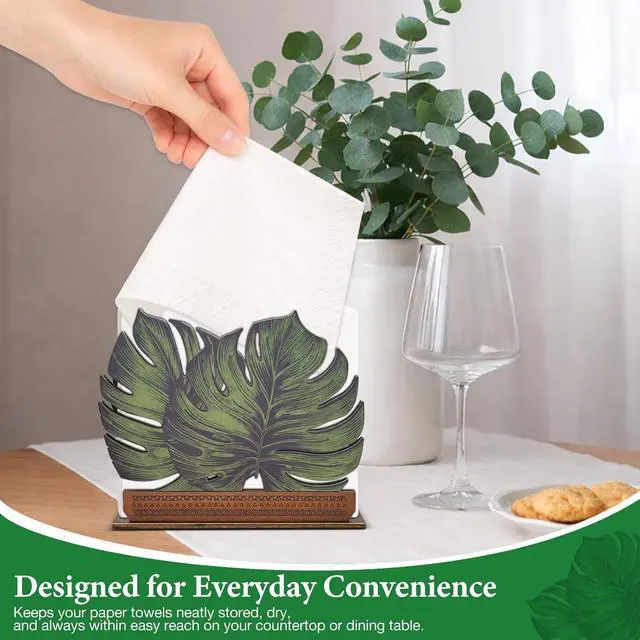Alt view image 4 of 6 - Wooden Napkin Holder Leaves Design Cute Sage Green Monstera Leaf Wood Napkin Holder for Table Paper Napkins Farmhouse Kitchen Dining Restaurant Tissue Dispenser