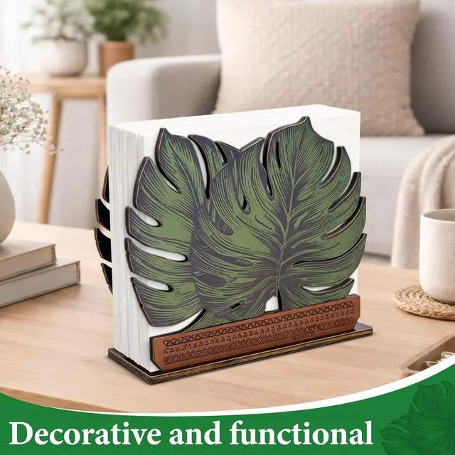 Alt view image 6 of 6 - Wooden Napkin Holder Leaves Design Cute Sage Green Monstera Leaf Wood Napkin Holder for Table Paper Napkins Farmhouse Kitchen Dining Restaurant Tissue Dispenser