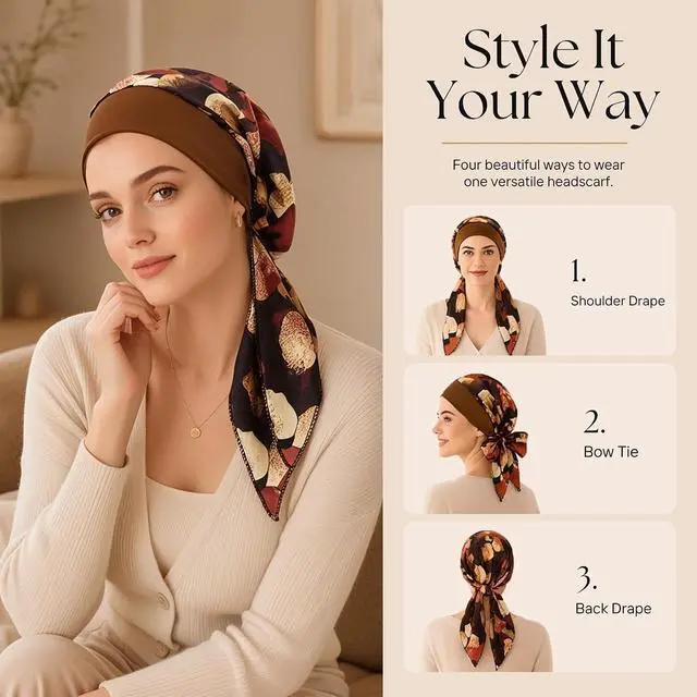 Alt view image 3 of 7 - Chemo Headwear Turbans for Women, Cancer Head Scarf, Headwear Coverings Caps, Head Wraps for Cancer Patients