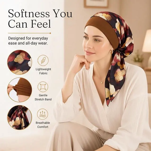 Alt view image 5 of 7 - Chemo Headwear Turbans for Women, Cancer Head Scarf, Headwear Coverings Caps, Head Wraps for Cancer Patients