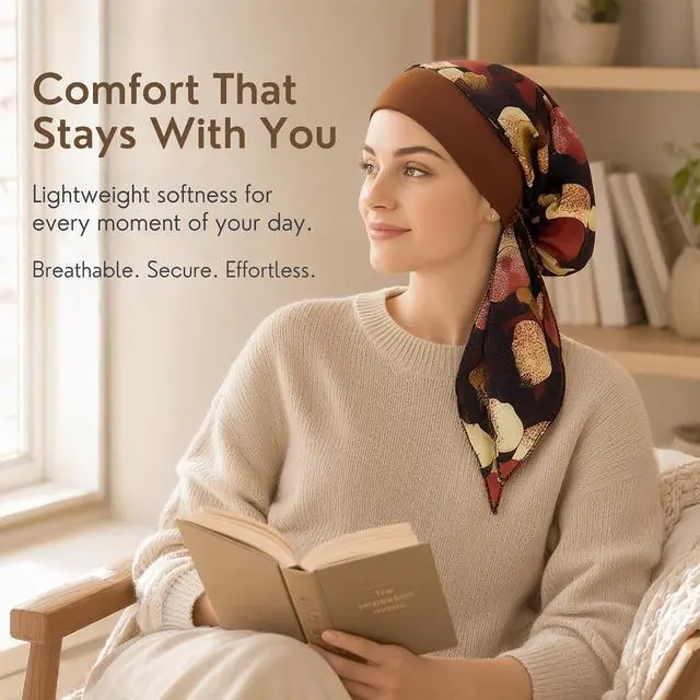 Alt view image 6 of 7 - Chemo Headwear Turbans for Women, Cancer Head Scarf, Headwear Coverings Caps, Head Wraps for Cancer Patients