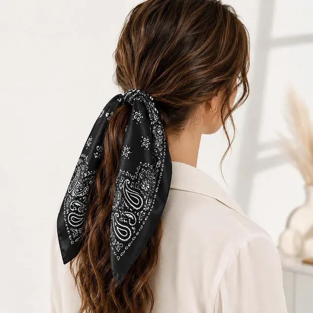 Alt view image 5 of 7 - 35 Inches Floral Head Scarf for Women Classic Lightweight Paisley Bandana | Western Paisley Print Square Scarf, Classic Paisley Bandana, Purse Scarf Accessory, Streetwear Head Cover