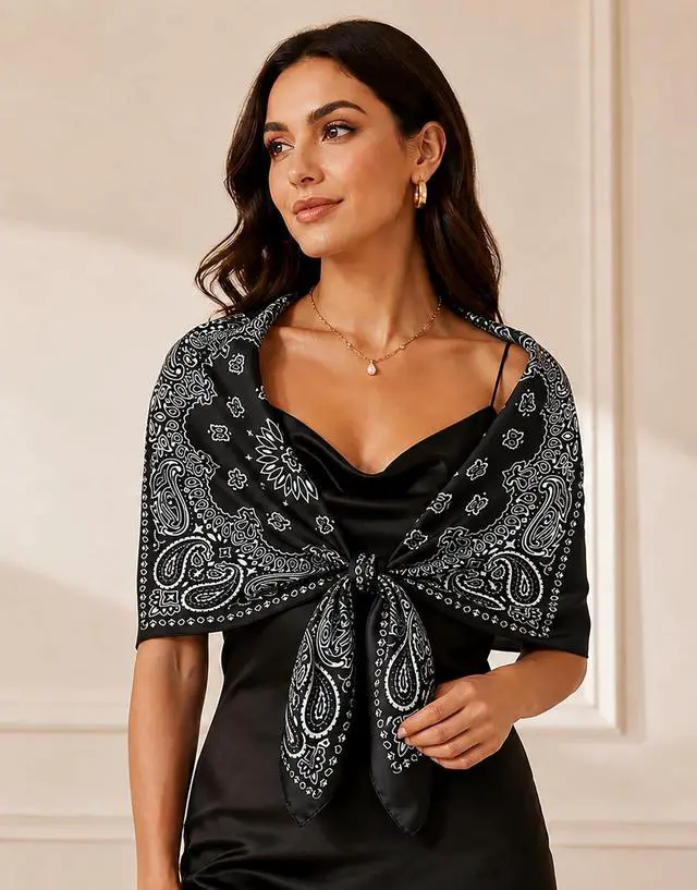 Alt view image 6 of 7 - 35 Inches Floral Head Scarf for Women Classic Lightweight Paisley Bandana | Western Paisley Print Square Scarf, Classic Paisley Bandana, Purse Scarf Accessory, Streetwear Head Cover
