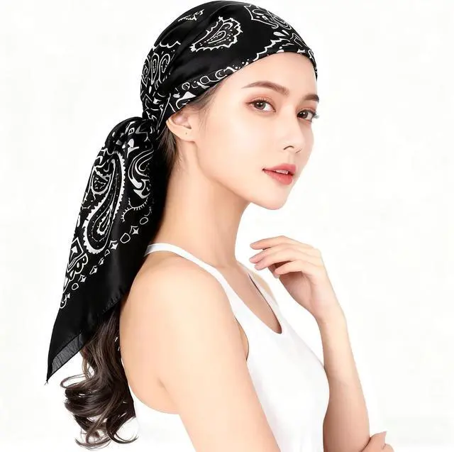 Alt view image 3 of 7 - 35 Inches Floral Head Scarf for Women Classic Lightweight Paisley Bandana | Western Paisley Print Square Scarf, Classic Paisley Bandana, Purse Scarf Accessory, Streetwear Head Cover