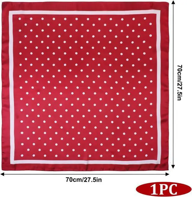 Alt view image 2 of 7 - Psyqtsuary Chiffon Scarf Polka Dot Bandana Square Handkerchief | Square Handkerchief 1950s Vintage Bow Headband Head Scarves Bandana Headband Satin Scarves for Women & Girls (27.5 × 27.5 in)