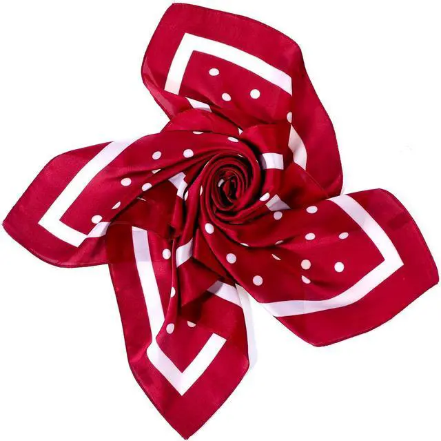 Alt view image 3 of 7 - Psyqtsuary Chiffon Scarf Polka Dot Bandana Square Handkerchief | Square Handkerchief 1950s Vintage Bow Headband Head Scarves Bandana Headband Satin Scarves for Women & Girls (27.5 × 27.5 in)
