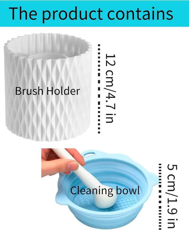 Alt view image 2 of 6 - YLYZ Makeup Brush Holder with Cleaning Bowl, Makeup Brush Cleaner Mat Make up Brush Organizer Cosmetic Display Cases, Hair Brush Holder for Vanity, White