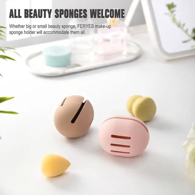 Alt view image 5 of 7 - FERYES Makeup Sponge Holder Shatterproof Eco-Friendly Silicone Beauty Make Up Blender Case for Travel - Pink