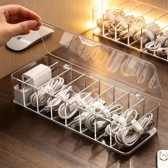 Main image of cord organizer box, 10.2 x 3.5 x 2.2in, Desktop Cord Organizer with Compartments (1)
