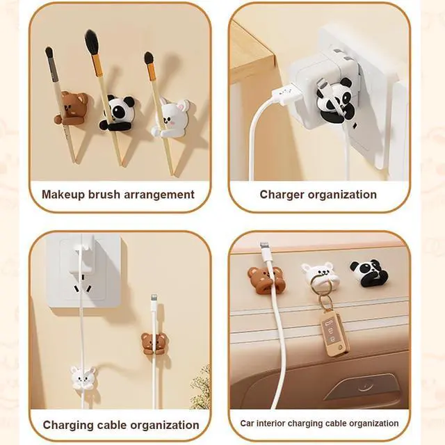 Alt view image 5 of 6 - 6pcs Cute Animal Cable Organizer Adorable Panda Rabbit Bear Shaped Cable Clips Desk Cable Management Cord Holder for Nightstand Headphones Chargers USB Cables