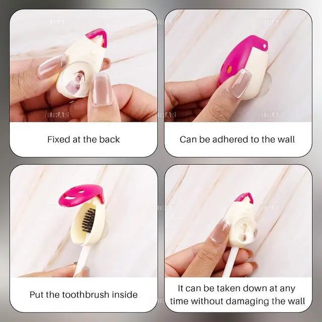 Alt view image 5 of 7 - AUEAR, 5 Pack Happy FaceToothbrush Holder Cover Case Cap with Suction Cup for Travel 5 Colors