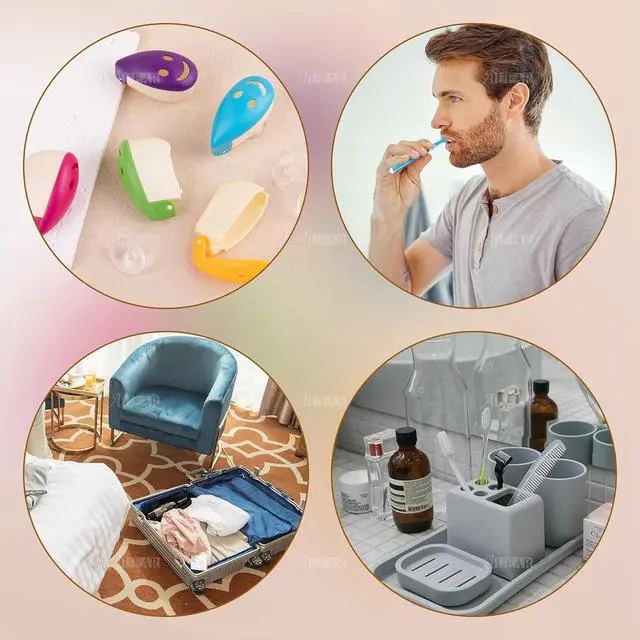 Alt view image 6 of 7 - AUEAR, 5 Pack Happy FaceToothbrush Holder Cover Case Cap with Suction Cup for Travel 5 Colors