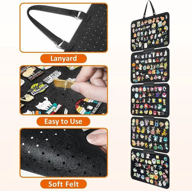 Alt view image 5 of 7 - tutata Hanging Pin Collection Display Panel, Detachable Enamel Pin Pages | Badge Collection Display Holder, Soft Felt Panel, Black