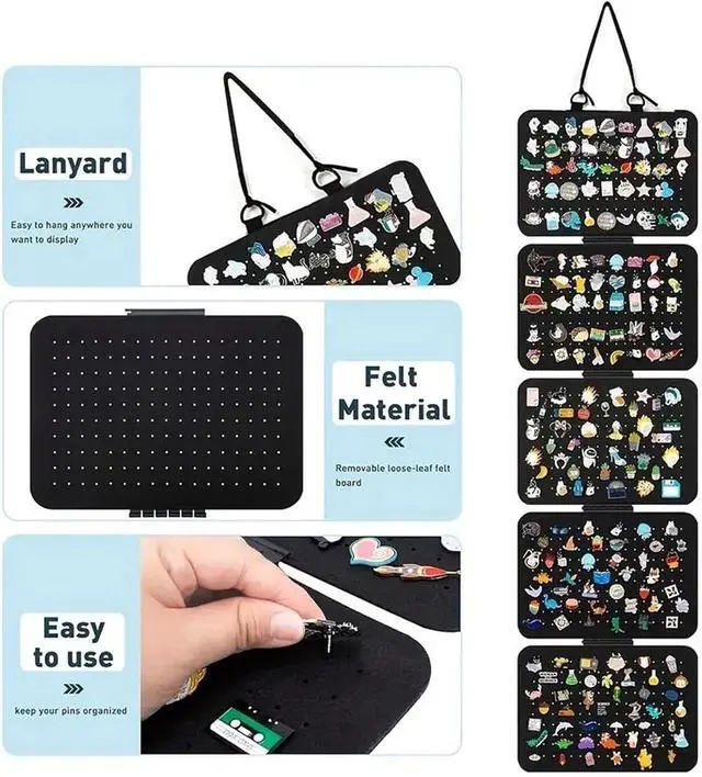 Alt view image 5 of 5 - Hanging Enamel Pin Panels Display Pages with 5 Loose-leaf Board Pieces, Hanging Brooch Pin Organizer, Removable Badge Collection Display Holder (Pins Not Included)