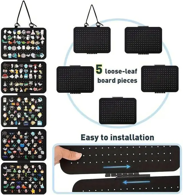 Alt view image 4 of 5 - Hanging Enamel Pin Panels Display Pages with 5 Loose-leaf Board Pieces, Hanging Brooch Pin Organizer, Removable Badge Collection Display Holder (Pins Not Included)
