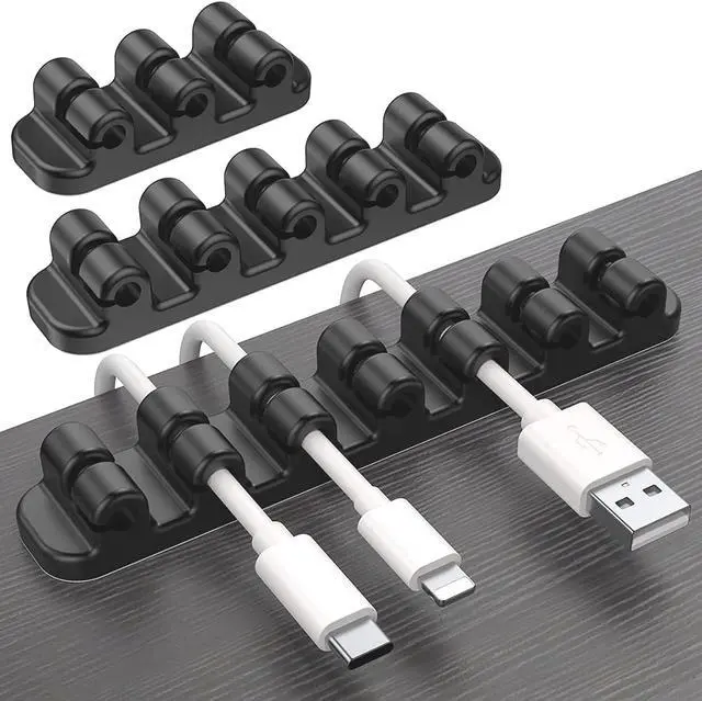 Main image of SOULWIT Upgraded Cable Holder, Cable Management Cord Organizer Clips Silicone Self Adhesive for Desktop USB Charging Cable Power Cord Bedside Wire PC Office Home (3/5/7 slot,Black)