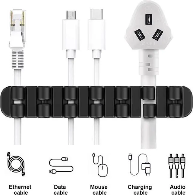 Alt view image 5 of 7 - SOULWIT Upgraded Cable Holder, Cable Management Cord Organizer Clips Silicone Self Adhesive for Desktop USB Charging Cable Power Cord Bedside Wire PC Office Home (3/5/7 slot,Black)