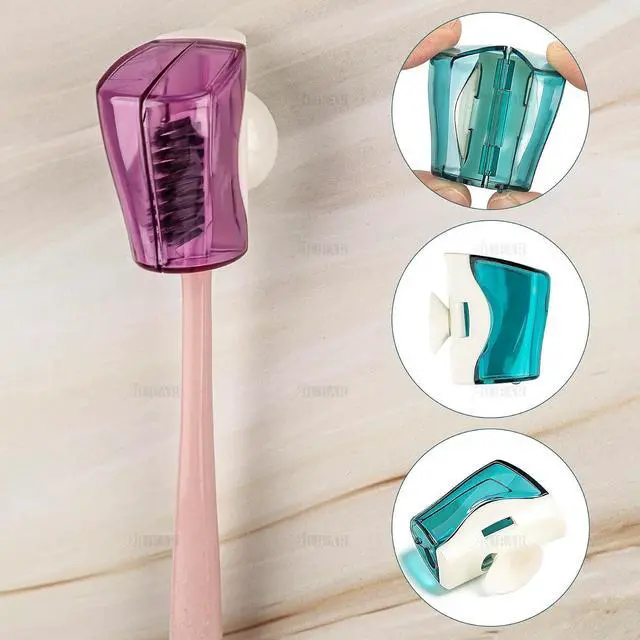 Alt view image 3 of 7 - AUEAR, 3 Pack Toothbrush Head Covers with Suction Cup Anti Dust Wall Mirror Toothbrushes Holder Protective Case for Bathroom Home Travel Outdoor & Camping