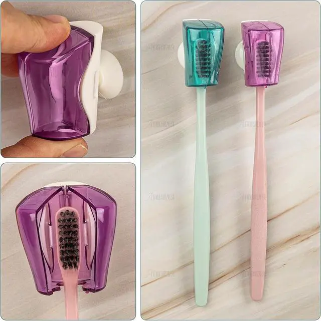 Alt view image 4 of 7 - AUEAR, 3 Pack Toothbrush Head Covers with Suction Cup Anti Dust Wall Mirror Toothbrushes Holder Protective Case for Bathroom Home Travel Outdoor & Camping