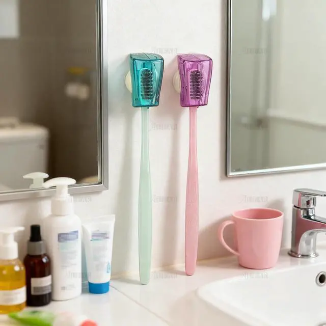 Alt view image 6 of 7 - AUEAR, 3 Pack Toothbrush Head Covers with Suction Cup Anti Dust Wall Mirror Toothbrushes Holder Protective Case for Bathroom Home Travel Outdoor & Camping