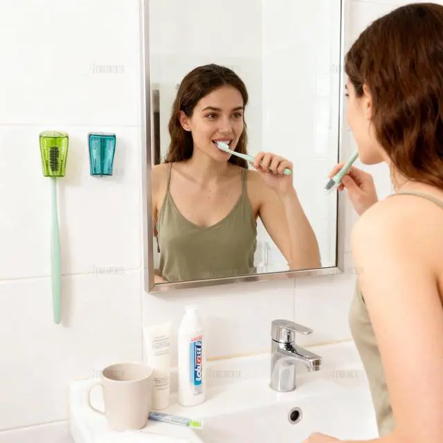 Alt view image 7 of 7 - AUEAR, 3 Pack Toothbrush Head Covers with Suction Cup Anti Dust Wall Mirror Toothbrushes Holder Protective Case for Bathroom Home Travel Outdoor & Camping