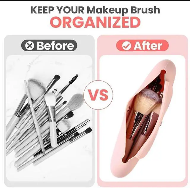 Alt view image 3 of 7 - Travel Makeup Brush Holder Portable Make Up Brush Organizer Cosmetic Travel Case, Silicone Waterproof Makeup Brush Bag, Makeup Sponge Holder