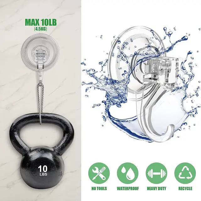 Alt view image 3 of 7 - Suction Cup Hooks for Shower, Large Clear Heavy Duty Suction Cup Hooks, Wreath Hangers for Window Glass (4 Packs)