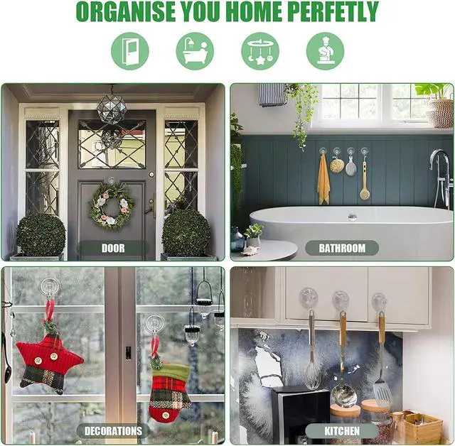 Alt view image 6 of 7 - Suction Cup Hooks for Shower, Large Clear Heavy Duty Suction Cup Hooks, Wreath Hangers for Window Glass (4 Packs)