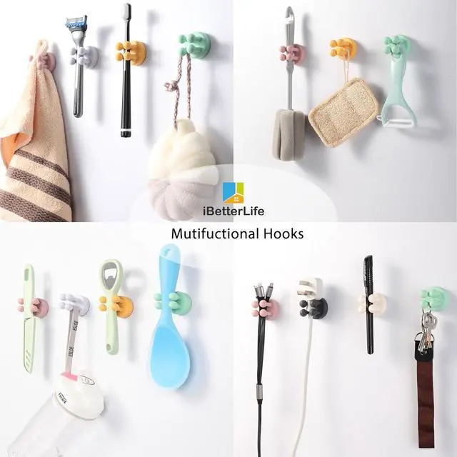 Alt view image 2 of 7 - iBetterLife Toothbrush Holders Wall Mounted - 6Pcs Silicone Razor Holder for Shower Self Adhesive Cute Utility Hook for Hanging Towel Key Plug Cable for Kitchen Bathroom Office Dorm Room Essentials
