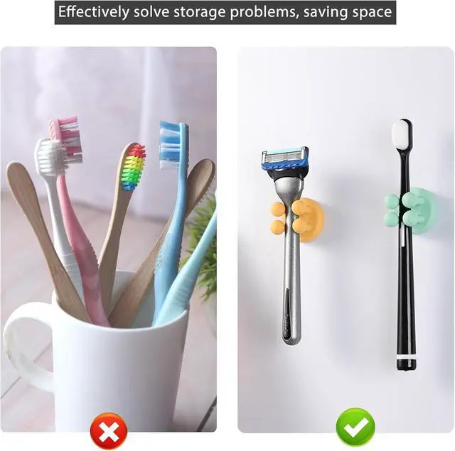 Alt view image 5 of 7 - iBetterLife Toothbrush Holders Wall Mounted - 6Pcs Silicone Razor Holder for Shower Self Adhesive Cute Utility Hook for Hanging Towel Key Plug Cable for Kitchen Bathroom Office Dorm Room Essentials