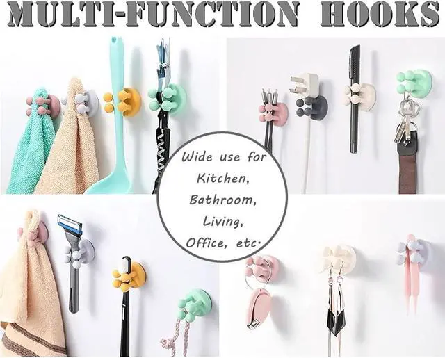 Alt view image 2 of 6 - Silicone Toothbrush Holders - 4 Pcs Razor Hooks Adhesive Wall Mounted for Hanging Towel Key Plug Cable, Utility Decor Stick to Dorm Room Essentials Function for Kitchen Bathroom Home Office