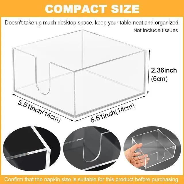 Alt view image 2 of 7 - Acrylic Cocktail Napkin Holder for Table Beverage Napkin Holder Clear Guest Towel Holders Square Napkins Tray for for Bathroom, Kitchen, Parties(SIZE:5.5x5.5in)