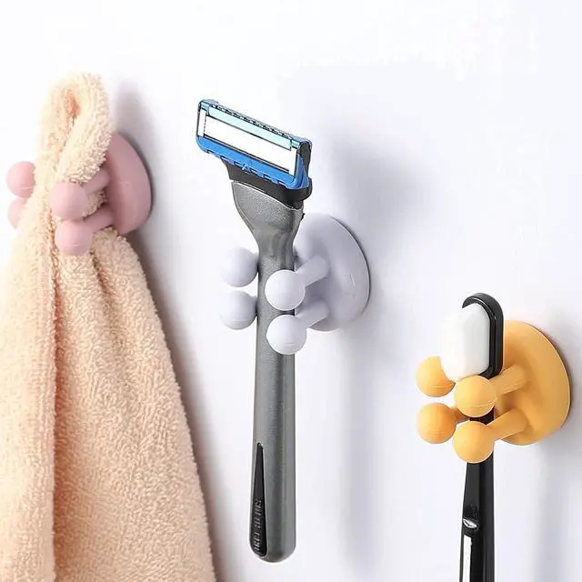 Alt view image 5 of 6 - Silicone Toothbrush Holders - 4 Pcs Razor Hooks Adhesive Wall Mounted for Hanging Towel Key Plug Cable, Utility Decor Stick to Dorm Room Essentials Function for Kitchen Bathroom Home Office