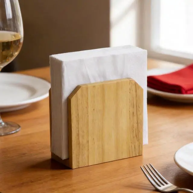 Alt view image 2 of 6 - Farmhouse Napkin Holder, Solid Rubberwood Vertical Stand, Sturdy Kitchen & Dining Table Organizer, Holds Standard Paper Napkins, Rustic Home Decor, 5.5"L x 2.6"W x 5.5"H