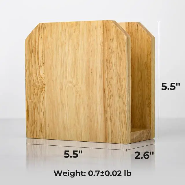 Alt view image 3 of 6 - Farmhouse Napkin Holder, Solid Rubberwood Vertical Stand, Sturdy Kitchen & Dining Table Organizer, Holds Standard Paper Napkins, Rustic Home Decor, 5.5"L x 2.6"W x 5.5"H