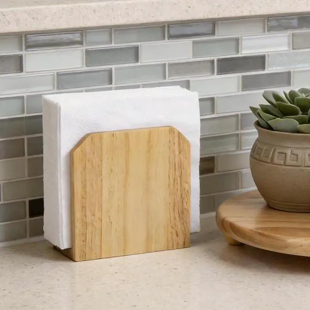 Alt view image 5 of 6 - Farmhouse Napkin Holder, Solid Rubberwood Vertical Stand, Sturdy Kitchen & Dining Table Organizer, Holds Standard Paper Napkins, Rustic Home Decor, 5.5"L x 2.6"W x 5.5"H