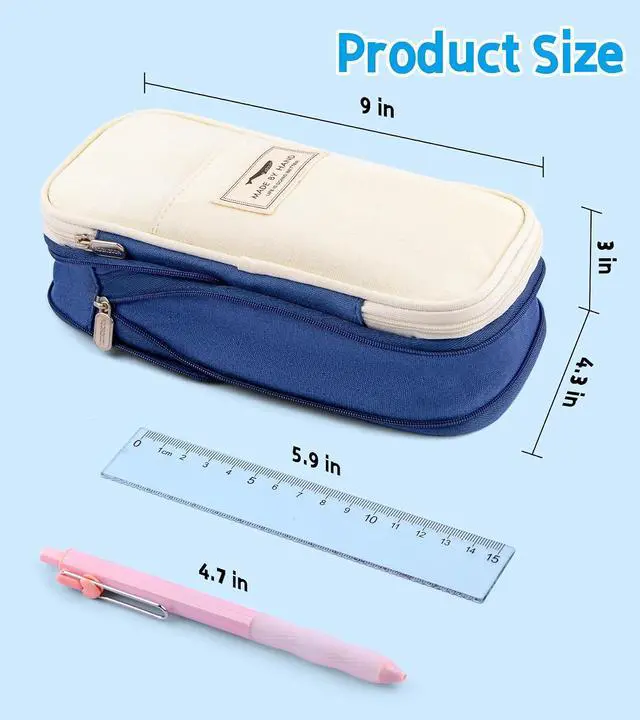 Alt view image 4 of 7 - Big Capacity Pencil Pen Case, Portable Pencil Bag Pouch with Zipper,Navy Blue
