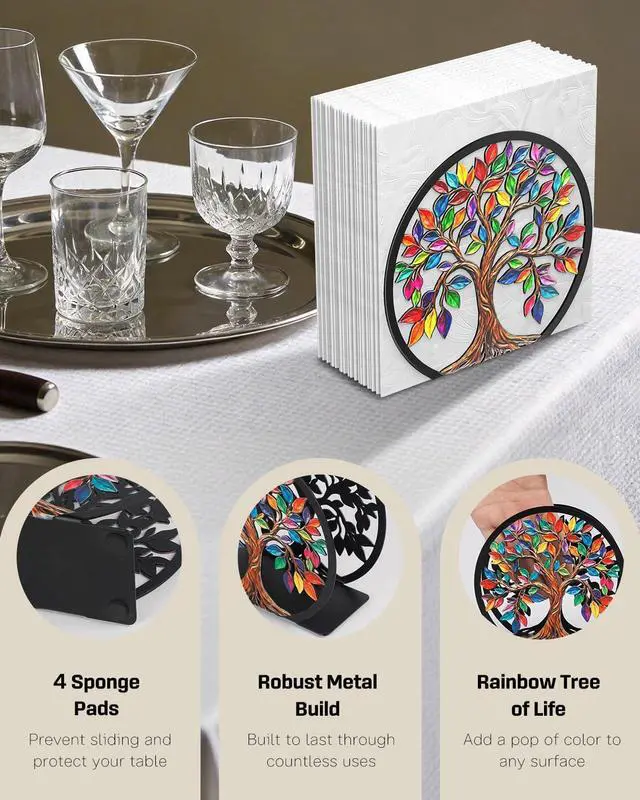 Alt view image 4 of 7 - Uniclife Metal Napkin Holder for Table Standing Napkin Dispenser|Luncheon & Guest Napkins, Tree of Life Napkin Stand for Cocktail, Upright Paper Napkin Holder for Kitchen Dining Table Coffee Bar