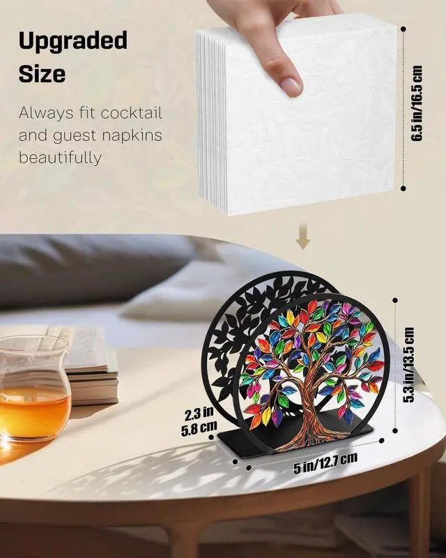 Alt view image 2 of 7 - Uniclife Metal Napkin Holder for Table Standing Napkin Dispenser|Luncheon & Guest Napkins, Tree of Life Napkin Stand for Cocktail, Upright Paper Napkin Holder for Kitchen Dining Table Coffee Bar