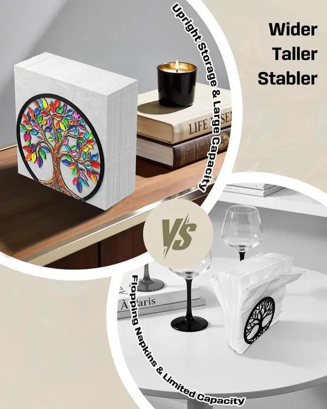 Alt view image 6 of 7 - Uniclife Metal Napkin Holder for Table Standing Napkin Dispenser|Luncheon & Guest Napkins, Tree of Life Napkin Stand for Cocktail, Upright Paper Napkin Holder for Kitchen Dining Table Coffee Bar