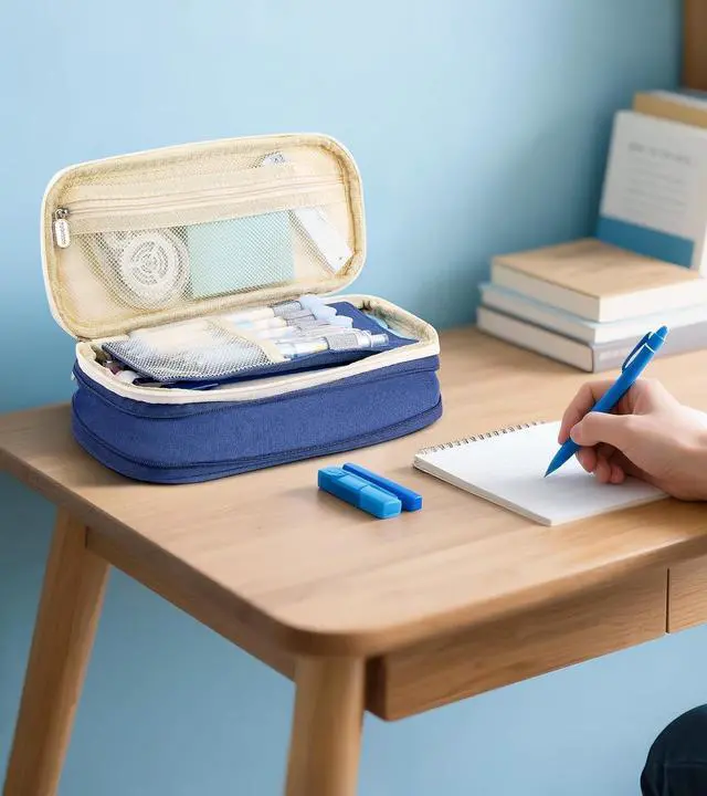 Alt view image 7 of 7 - Big Capacity Pencil Pen Case, Portable Pencil Bag Pouch with Zipper,Navy Blue