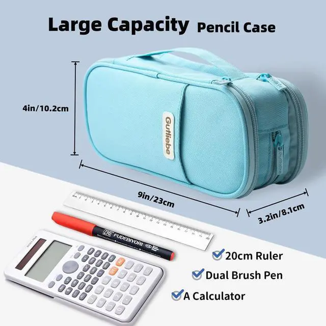Alt view image 2 of 7 - Large Pencil Case, Big Capacity Pencil Pouch with 4 Compartments, Multiple Pockets, Portable Handle Pencil Bag with Zipper, Organizer for Office College Student Teen Girls Boys (Light Blue)