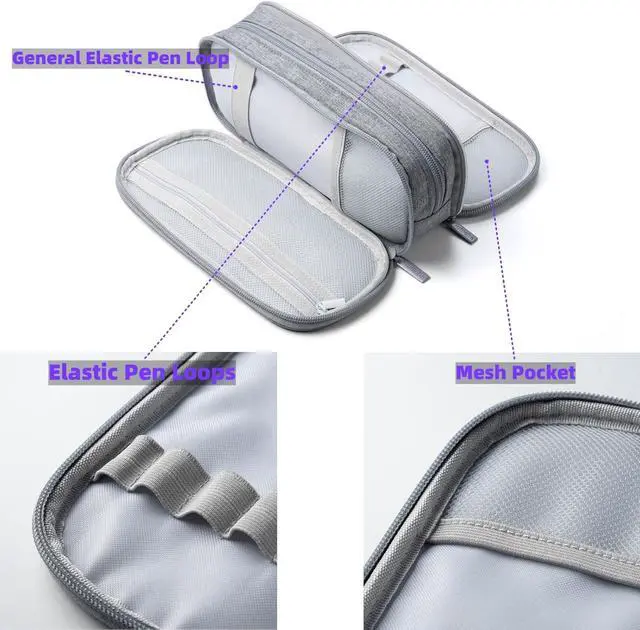Alt view image 7 of 7 - Large Pencil Case, Big Capacity Pencil Pouch with 4 Compartments, Multiple Pockets, Portable Handle Pencil Bag with Zipper, Organizer for Office College Student Teen Girls Boys (Light Blue)