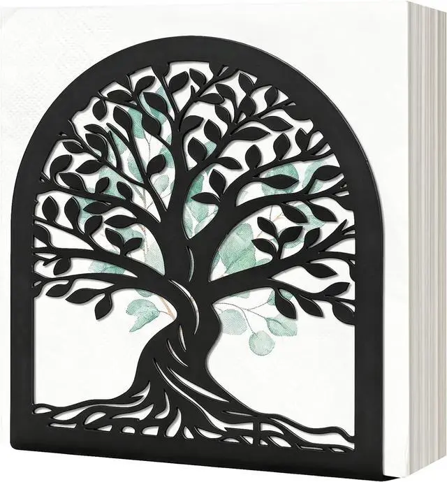 Main image of Napkin Holder for Table, Tree of Life Decorative Metal Napkin Dispenser for Kitchen Dining, Countertop, Coffee Bar Tabletop Decor, Restaurant and Outdoor Use, Black