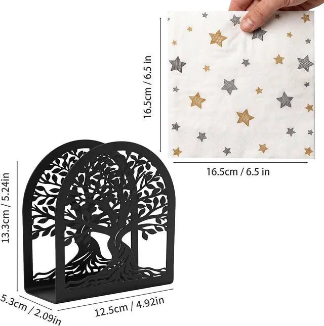 Alt view image 4 of 7 - Napkin Holder for Table, Tree of Life Decorative Metal Napkin Dispenser for Kitchen Dining, Countertop, Coffee Bar Tabletop Decor, Restaurant and Outdoor Use, Black