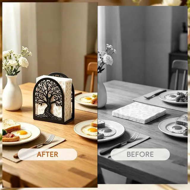 Alt view image 6 of 7 - Napkin Holder for Table, Tree of Life Decorative Metal Napkin Dispenser for Kitchen Dining, Countertop, Coffee Bar Tabletop Decor, Restaurant and Outdoor Use, Black